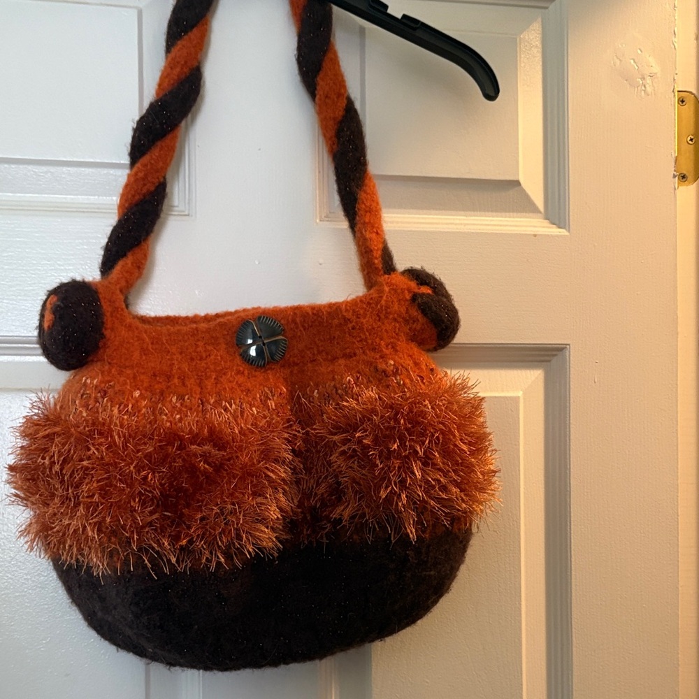 Hand Made Elegant Orange and Brown Women's Shoulder Bag